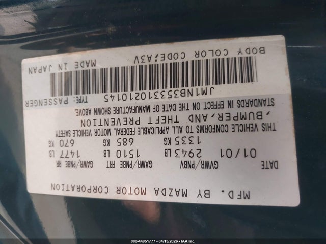 Продаж на аукціоні авто 2001 Mazda Mx-5 Miata Ls/special Edition, vin: JM1NB353310210145, номер лоту: 44851777