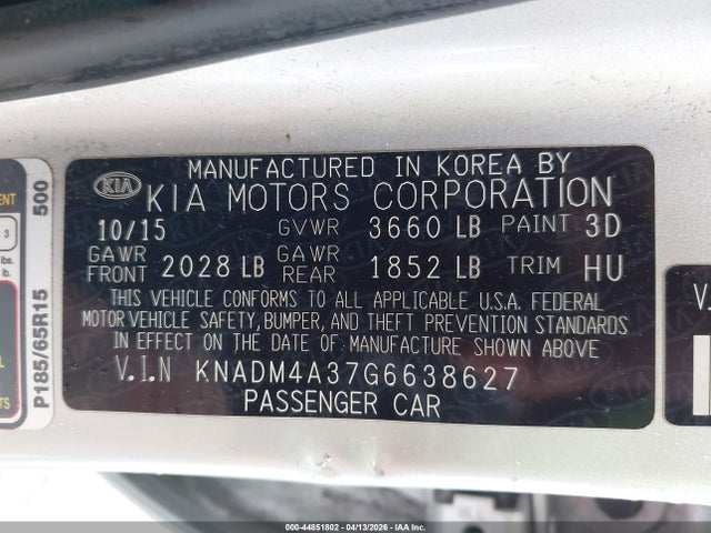 Aukcja sprzedaży 2016 Kia Rio Lx, vin: KNADM4A37G6638627, numer aukcji: 44851802