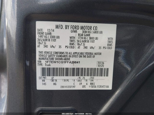 Ford F-150 Lariat 2015 1FTEW1CG1FFA29841 Image 9