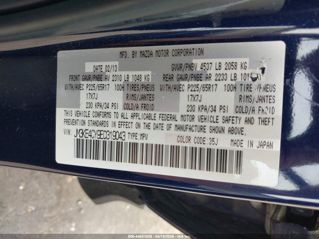 44851828 :رقم المزاد ، JM3KE4CY9E0319043 vin ، 2014 Mazda Cx-5 Touring مزاد بيع
