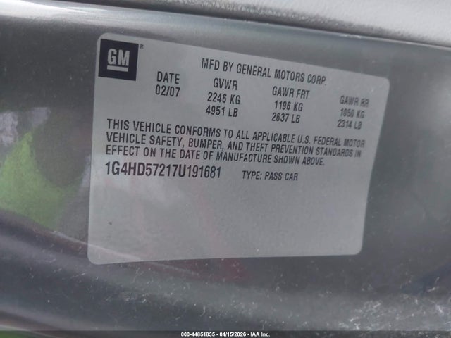 Aukcja sprzedaży 2007 Buick Lucerne Cxl, vin: 1G4HD57217U191681, numer aukcji: 44851835