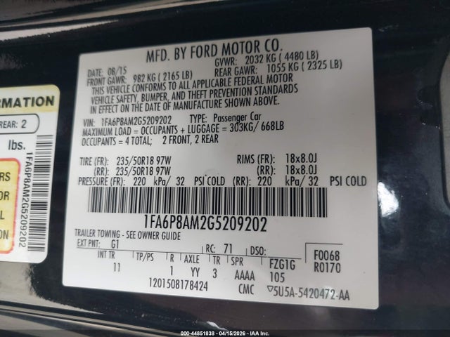 1FA6P8AM2G5209202 Ford Mustang V6