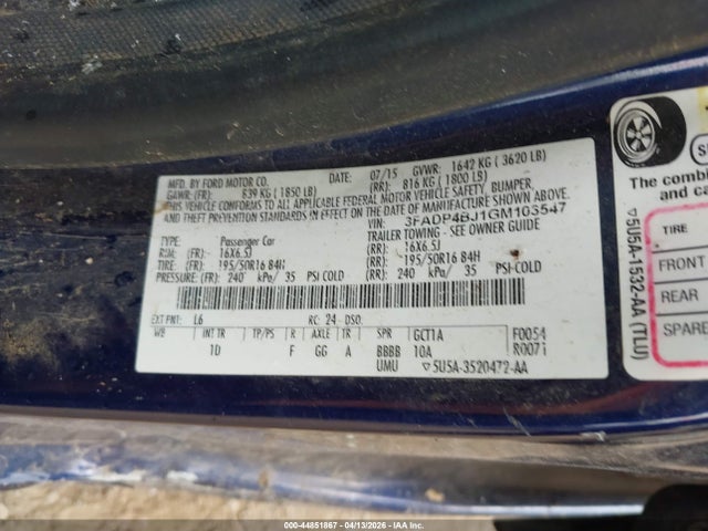 Ford FIESTA SE 2016 3FADP4BJ1GM103547 Image 9