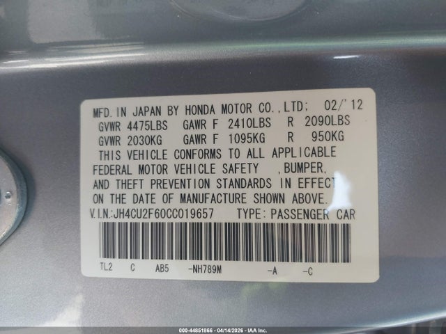 Aukcja sprzedaży 2012 Acura Tsx 2.4, vin: JH4CU2F60CC019657, numer aukcji: 44851866