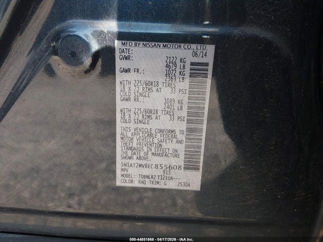 Продаж на аукціоні авто 2014 Nissan Rogue Sl, vin: 5N1AT2MV8EC855608, номер лоту: 44851868