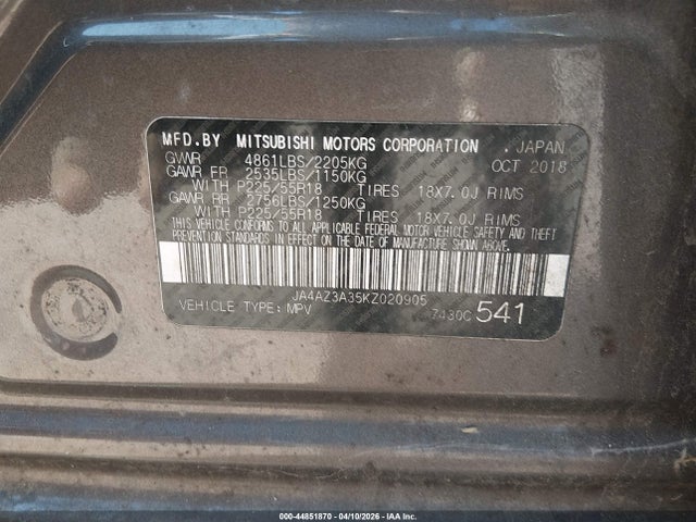 2019 MITSUBISHI OUTLANDER JA4AZ3A35KZ020905 Photo 8