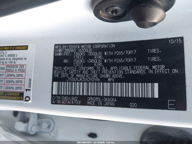 JTEBU5JR3G5292596 Toyota 4runner Sr5 Premium