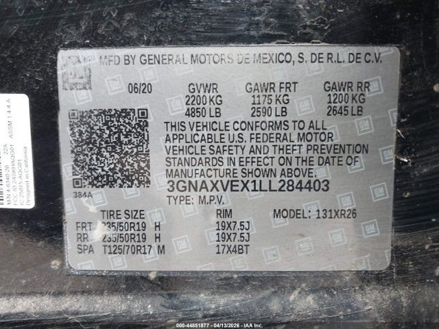 Продаж на аукціоні авто 2020 Chevrolet Equinox Awd Lt 2.0l Turbo, vin: 3GNAXVEX1LL284403, номер лоту: 44851877