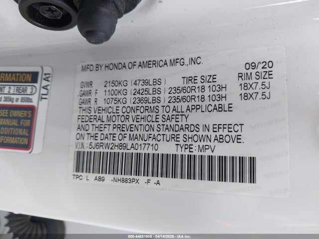 Honda Cr-v Awd Ex-l 2020 5J6RW2H89LA017710 Image 9