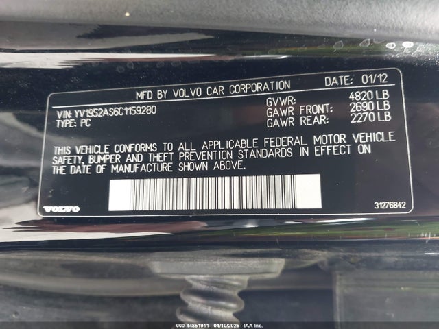 Продажа на аукционе авто 2012 Volvo S80 3.2/3.2 Platinum/3.2 Premier Plus, vin: YV1952AS6C1159280, номер лота: 44851911