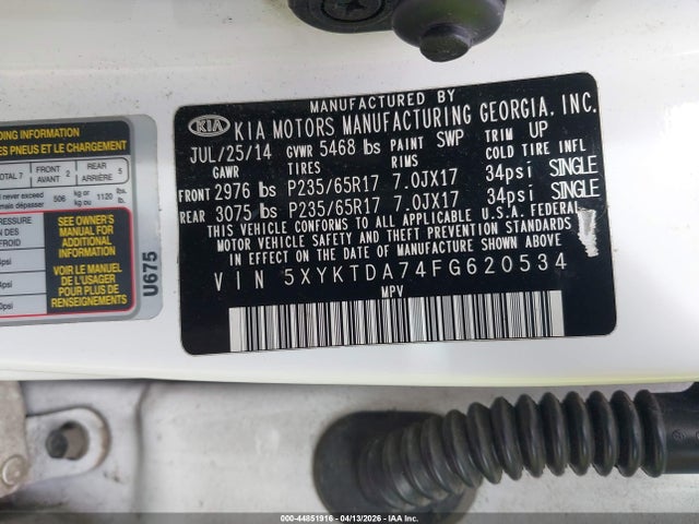 2015 KIA SORENTO 5XYKTDA74FG620534 Photo 8