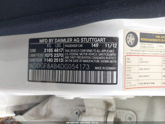 Продаж на аукціоні авто 2013 Mercedes-benz C 300 Sport 4matic, vin: WDDGF8AB4DG054173, номер лоту: 44851929
