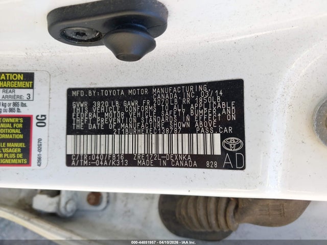 2014 Toyota Corolla Le მანქანა იყიდება აუქციონზე, vin: 2T1BURHEXEC138787, აუქციონის ნომერი: 44851957