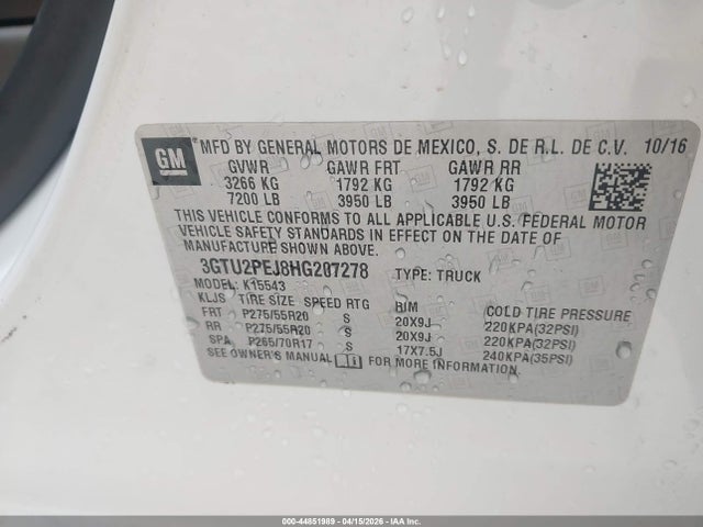 Aukcja sprzedaży 2017 Gmc Sierra 1500 Denali, vin: 3GTU2PEJ8HG207278, numer aukcji: 44851989