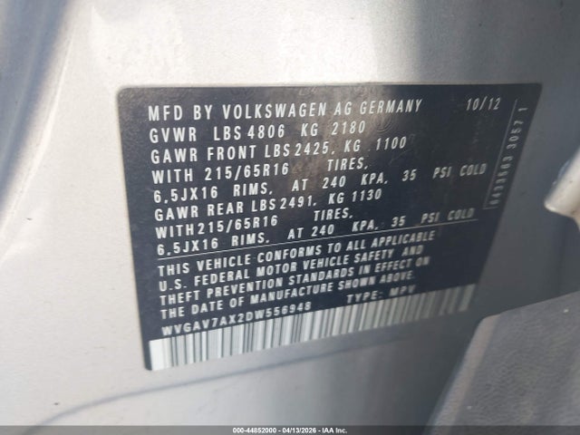 2013 VOLKSWAGEN TIGUAN WVGAV7AX2DW556948 Photo 8