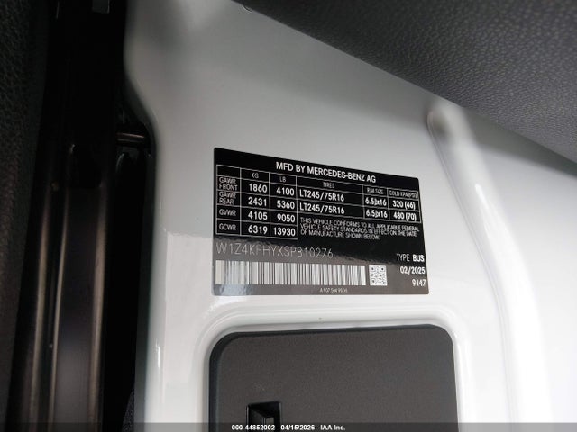 Aukcja sprzedaży 2025 Mercedes-benz Sprinter 2500 Standard Roof 4-cyl Diesel, vin: W1Z4KFHYXSP810276, numer aukcji: 44852002