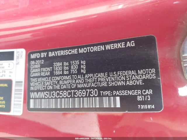 2012 MINI COOPER WMWSU3C58CT369730 Photo 8