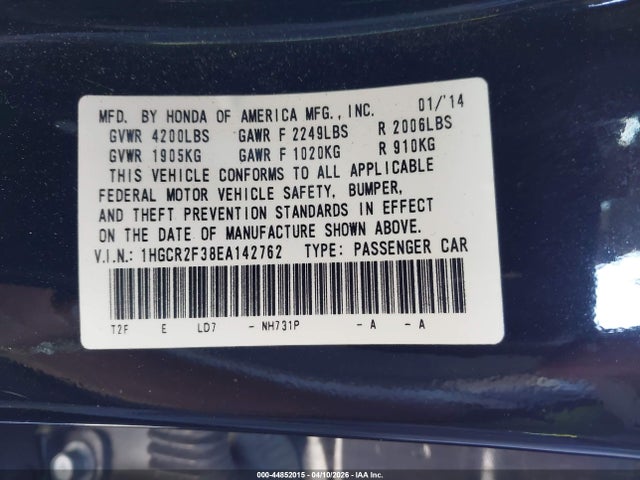 Honda ACCORD LX 2014 1HGCR2F38EA142762 Image 9