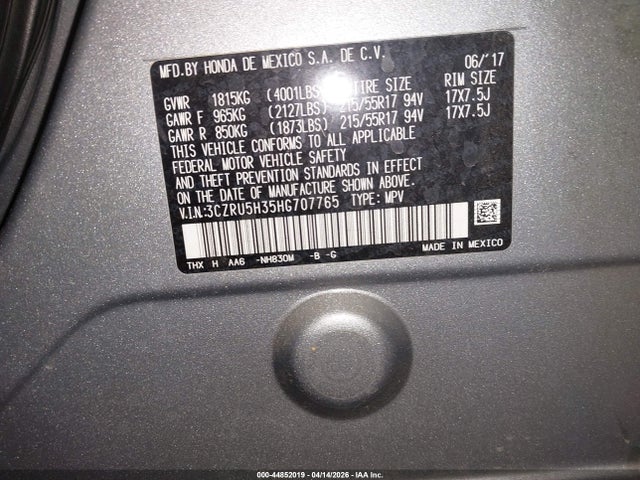 3CZRU5H35HG707765 Honda HR-V LX
