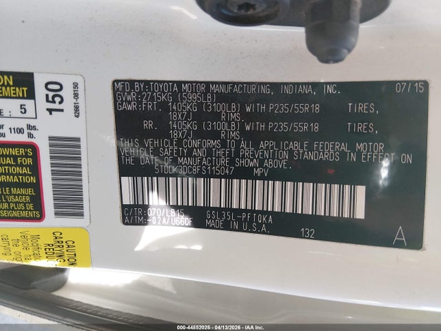 5TDDK3DC8FS115047 Toyota Sienna Limited Premium 7 Passenger