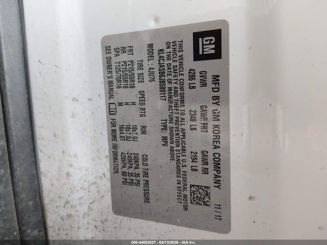 44852037 :رقم المزاد ، KL4CJASB6JB589117 vin ، 2018 Buick Encore Preferred مزاد بيع