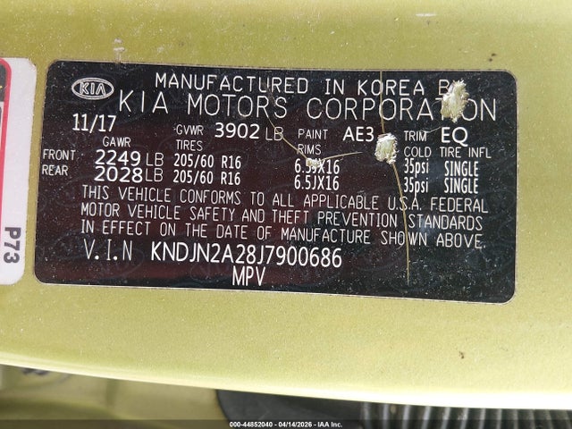 Aukcja sprzedaży 2018 Kia Soul, vin: KNDJN2A28J7900686, numer aukcji: 44852040