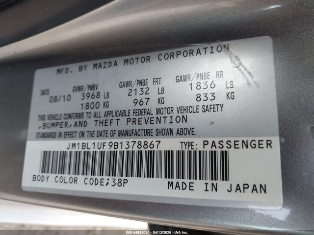 2011 MAZDA MAZDA3 JM1BL1UF9B1378867 Photo 8