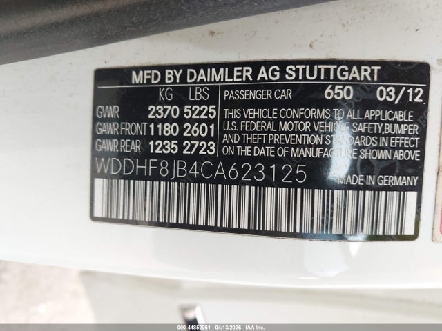 Aukcja sprzedaży 2012 Mercedes-benz E 350 4matic, vin: WDDHF8JB4CA623125, numer aukcji: 44852061