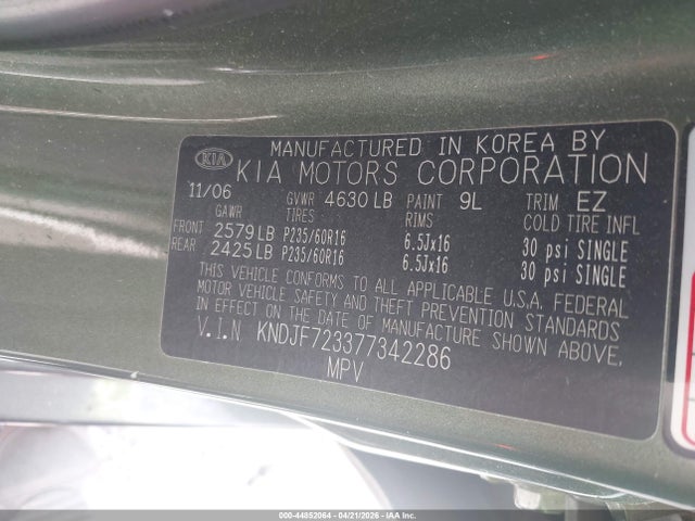 Aukcja sprzedaży 2007 Kia Sportage Ex V6, vin: KNDJF723377342286, numer aukcji: 44852064
