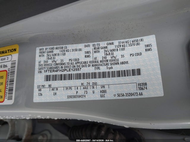 Продаж на аукціоні авто 2023 Ford Ranger Xlt, vin: 1FTER4FH2PLE12557, номер лоту: 44852067
