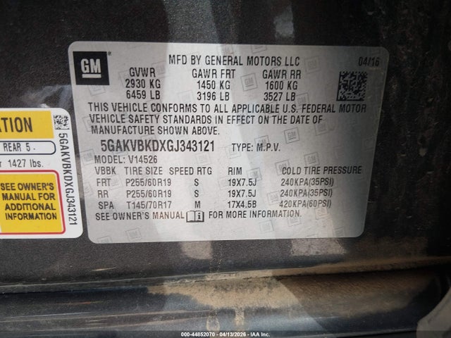 Продаж на аукціоні авто 2016 Buick Enclave Leather, vin: 5GAKVBKDXGJ343121, номер лоту: 44852070