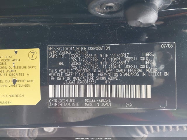 Продажа на аукционе авто 2004 Lexus Rx 330, vin: JTJGA31U340015657, номер лота: 44852082