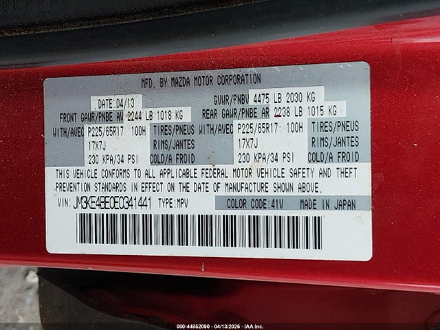 44852090 :رقم المزاد ، JM3KE4BE0E0341441 vin ، 2014 Mazda Cx-5 Sport مزاد بيع