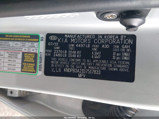 Aukcja sprzedaży 2013 Kia Sportage Lx, vin: KNDPB3A21D7517833, numer aukcji: 44852095