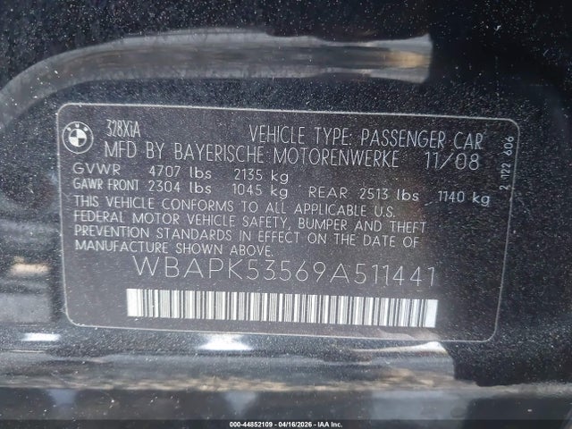 Aukcja sprzedaży 2009 Bmw 328i Xdrive, vin: WBAPK53569A511441, numer aukcji: 44852109