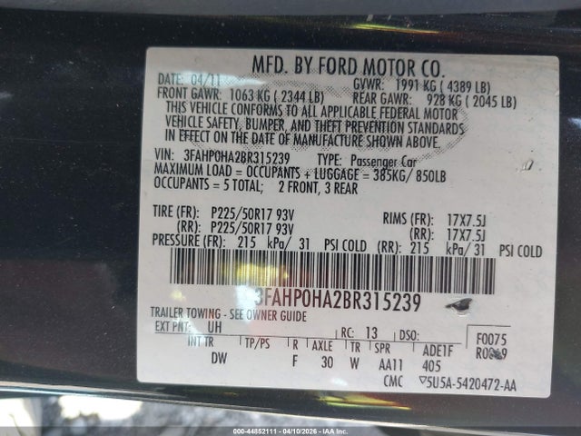 2011 FORD FUSION 3FAHP0HA2BR315239 Photo 8