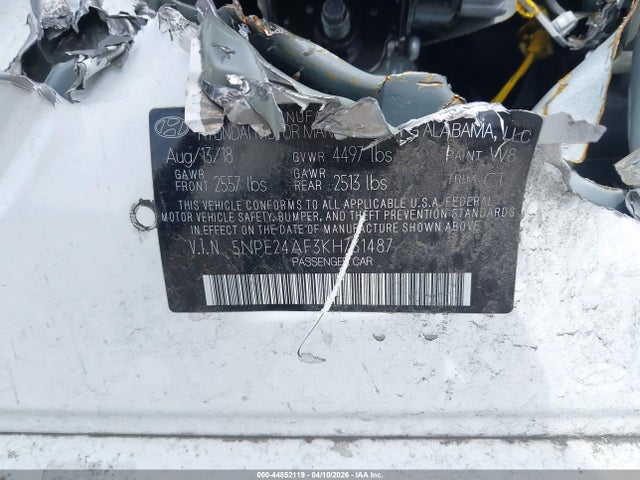 2019 Hyundai Sonata Se მანქანა იყიდება აუქციონზე, vin: 5NPE24AF3KH731487, აუქციონის ნომერი: 44852119