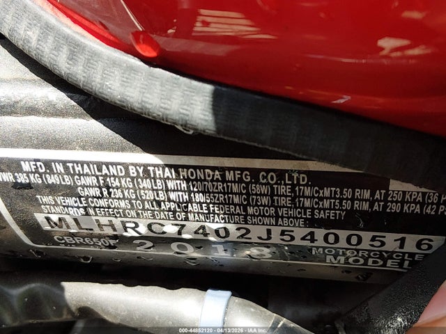 Honda Cbr650 F 2018 MLHRC7402J5400516 Image 10