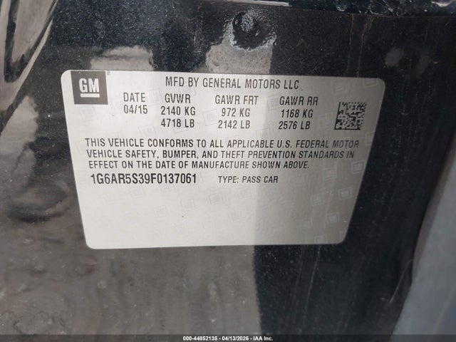 Продаж на аукціоні авто 2015 Cadillac Cts Luxury, vin: 1G6AR5S39F0137061, номер лоту: 44852135
