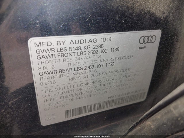 Aukcja sprzedaży 2015 Audi Allroad 2.0t Premium, vin: WA1UFAFL6FA052690, numer aukcji: 44852149