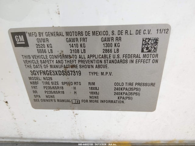 Продажа на аукционе авто 2013 Cadillac Srx Luxury Collection, vin: 3GYFNGE3XDS557319, номер лота: 44852158