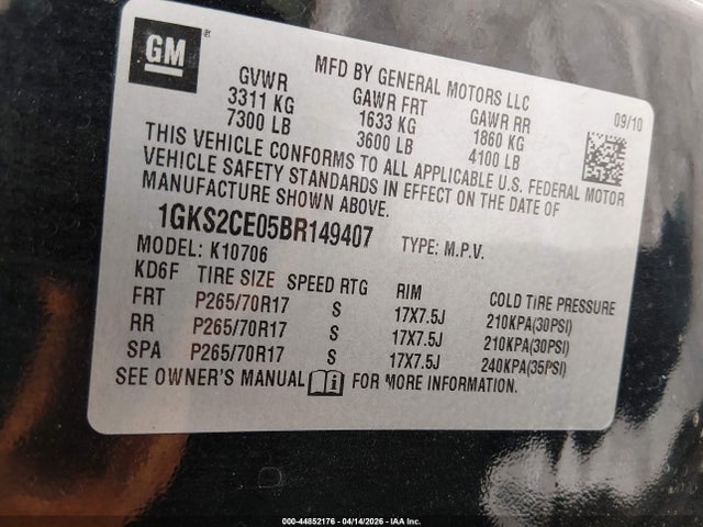 Продажа на аукционе авто 2011 Gmc Yukon Slt, vin: 1GKS2CE05BR149407, номер лота: 44852176