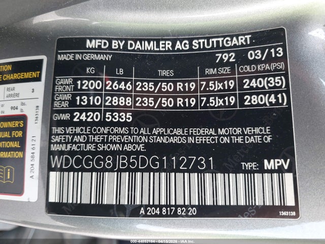 Aukcja sprzedaży 2013 Mercedes-benz Glk 350 4matic, vin: WDCGG8JB5DG112731, numer aukcji: 44852184