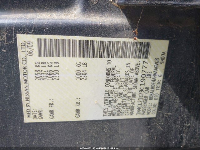 2009 Nissan Altima Hybrid მანქანა იყიდება აუქციონზე, vin: 1N4CL21E79C190777, აუქციონის ნომერი: 44852195