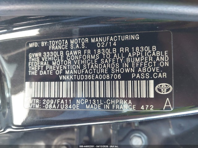 VNKKTUD36EA008706 Toyota Yaris L (tmmf Plant)