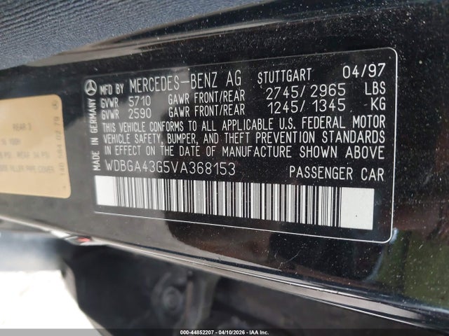 1997 Mercedes-benz S 420 მანქანა იყიდება აუქციონზე, vin: WDBGA43G5VA368153, აუქციონის ნომერი: 44852207