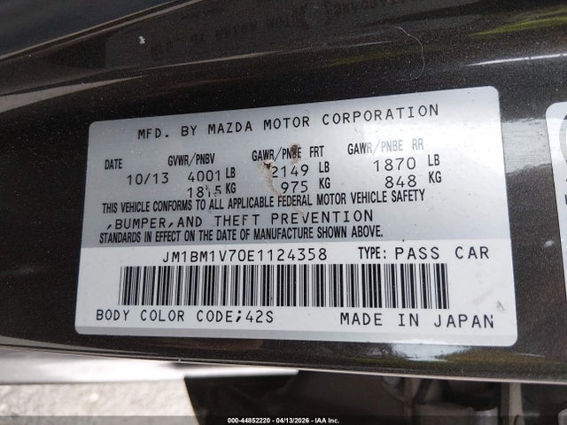 Aukcja sprzedaży 2014 Mazda Mazda3 I Touring, vin: JM1BM1V70E1124358, numer aukcji: 44852220