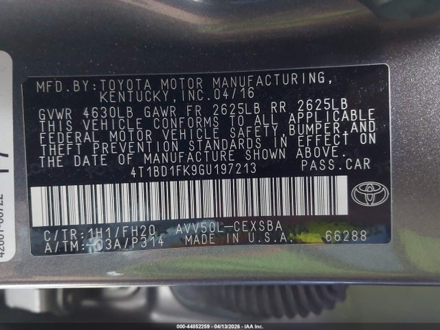 4T1BD1FK9GU197213 Toyota Camry Hybrid Se