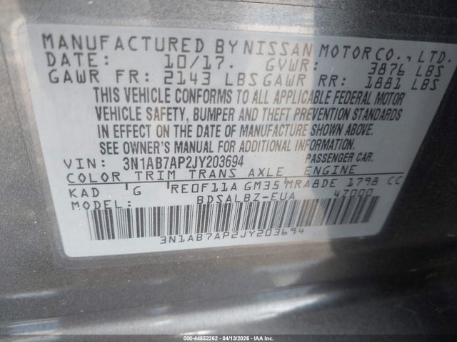 3N1AB7AP2JY203694 Nissan SENTRA S