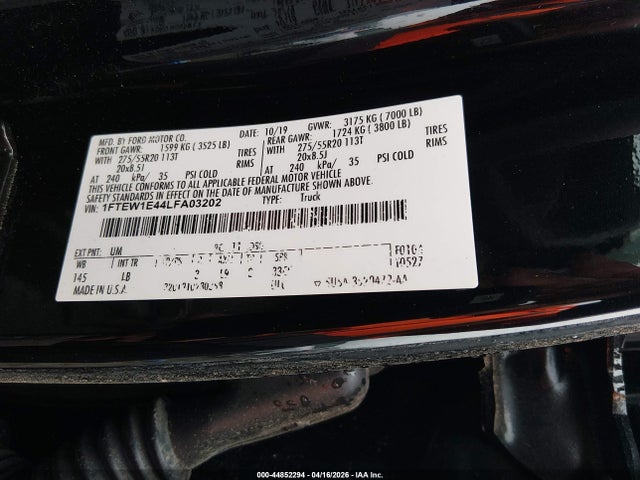 Ford F-150 Lariat 2020 1FTEW1E44LFA03202 Image 9